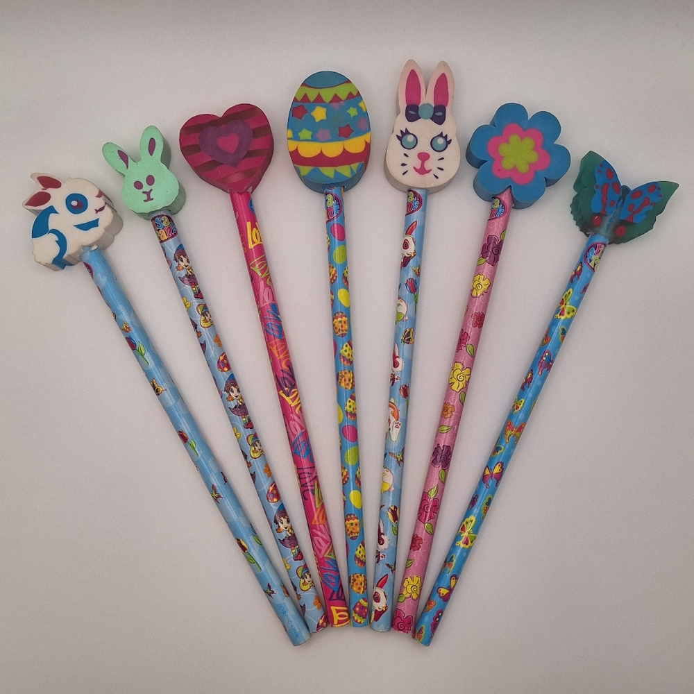 Vintage Lisa Frank Pencils with coordinating eraser toppers Set of 7 Y2k 90s